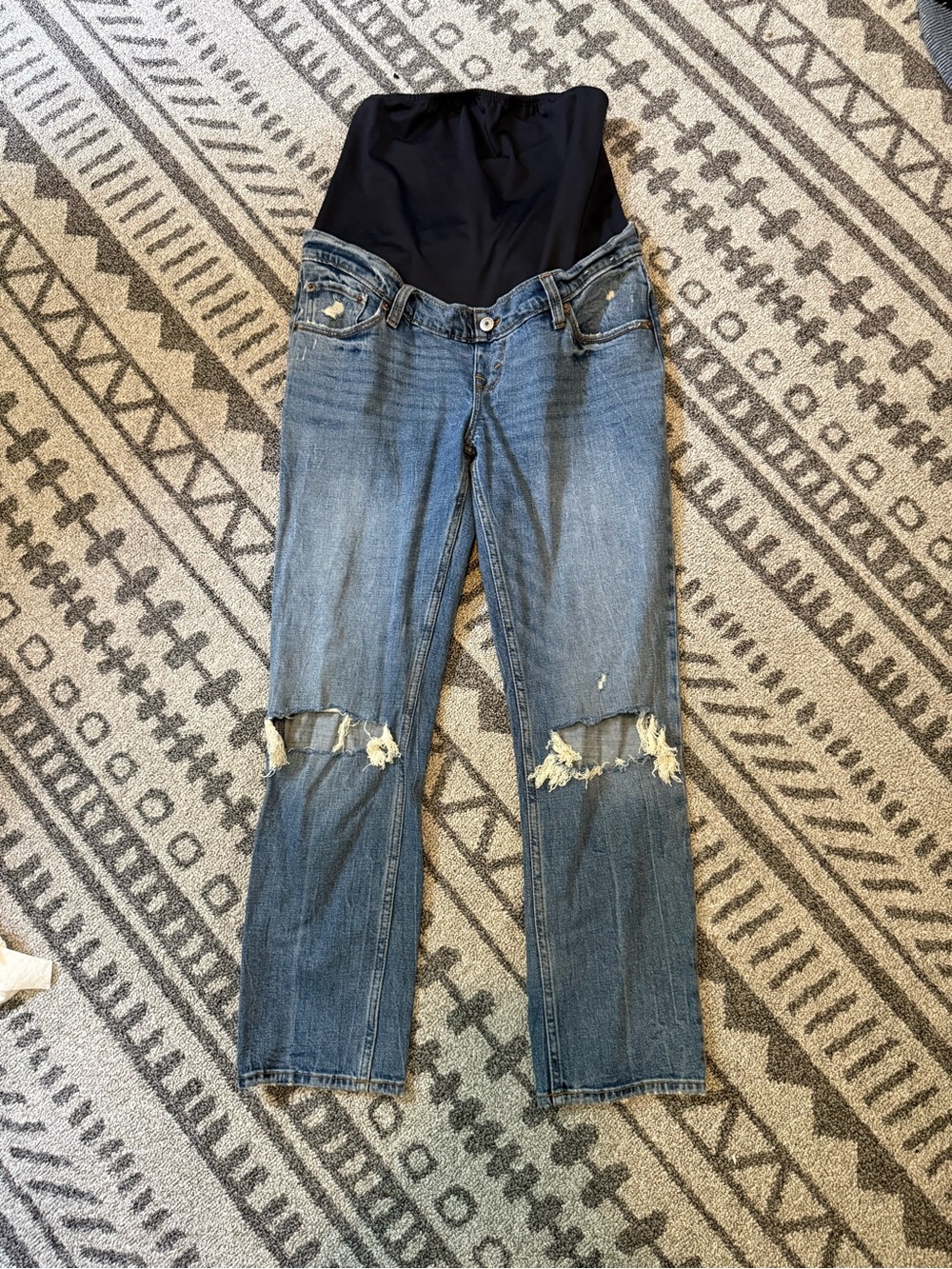 Abercrombie Maternity Distressed Straight-Leg Jeans in Blue